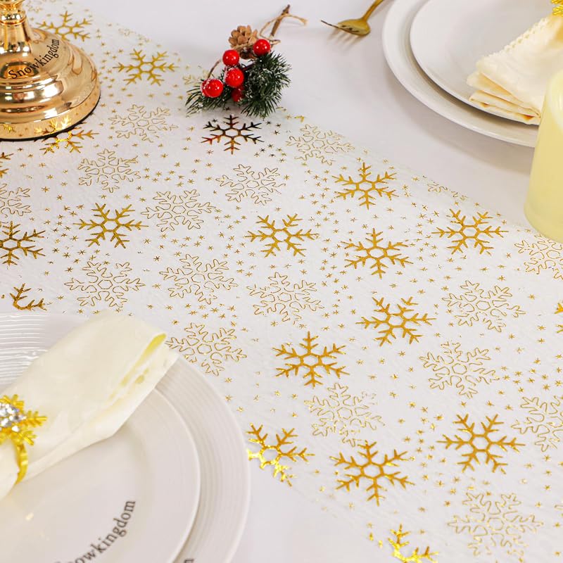 Gold Snowflake Table Runner 49 ft - Sparkly Christmas Decor (Variation: Gold Snowflake+49FT)