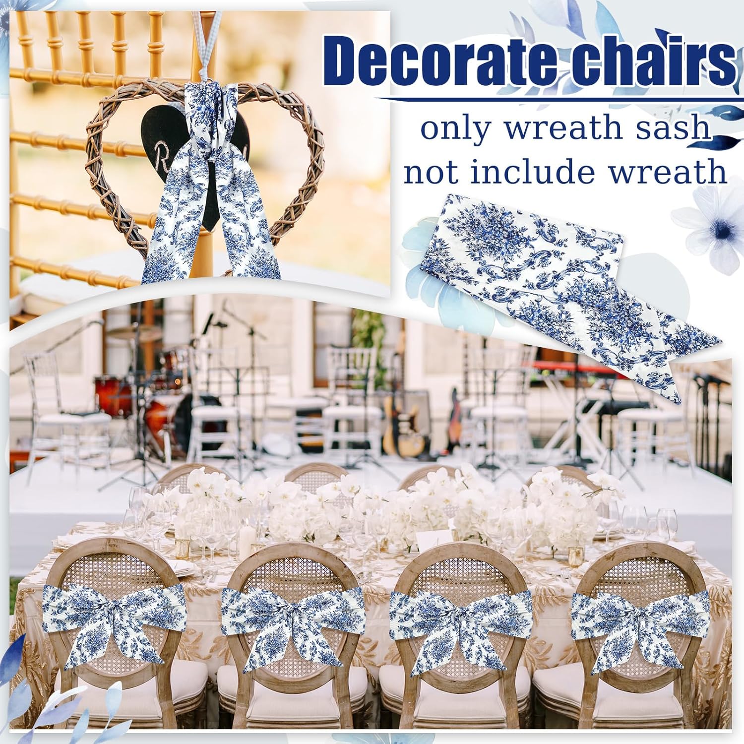 XunYee Wreath Sash Set - 6 Pcs Embroidery Monogram Decor for Indoor/Outdoor Weddings & Events | Retro Style