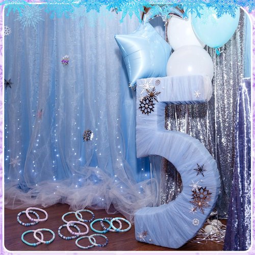 Huquary Snowflake Bracelets Winter Wonderland Party Favors Galentine's Day Gifts Snowflake Birthday Supplies Prize Stretch Adjustable Blue Purple Friendship Clay Bracelet for Birthday Goodie Bag Decor