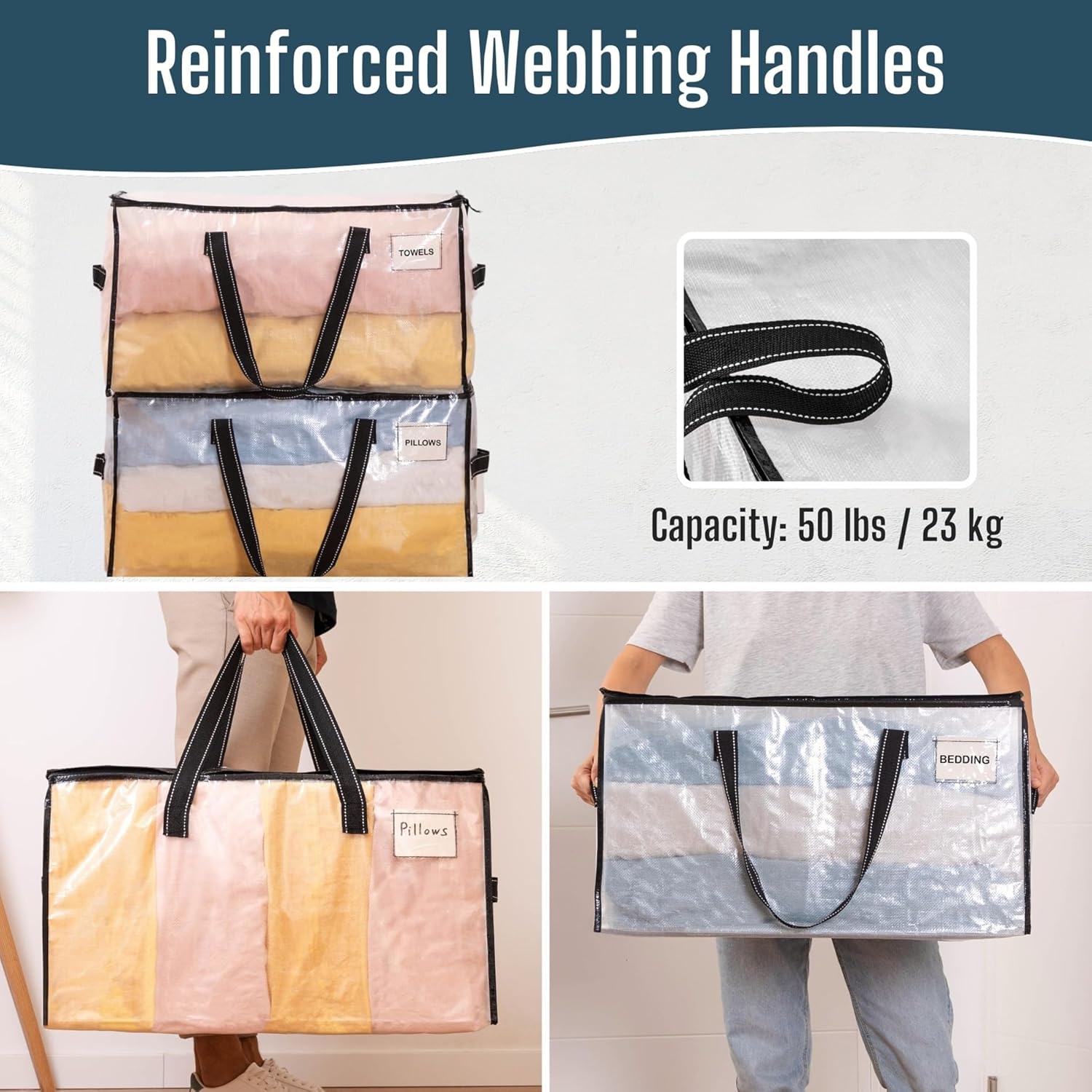 VENO Heavy Duty Moving Bags - Clear Storage Solution for Clothes & Comforters | 4 Pack, Foldable Design