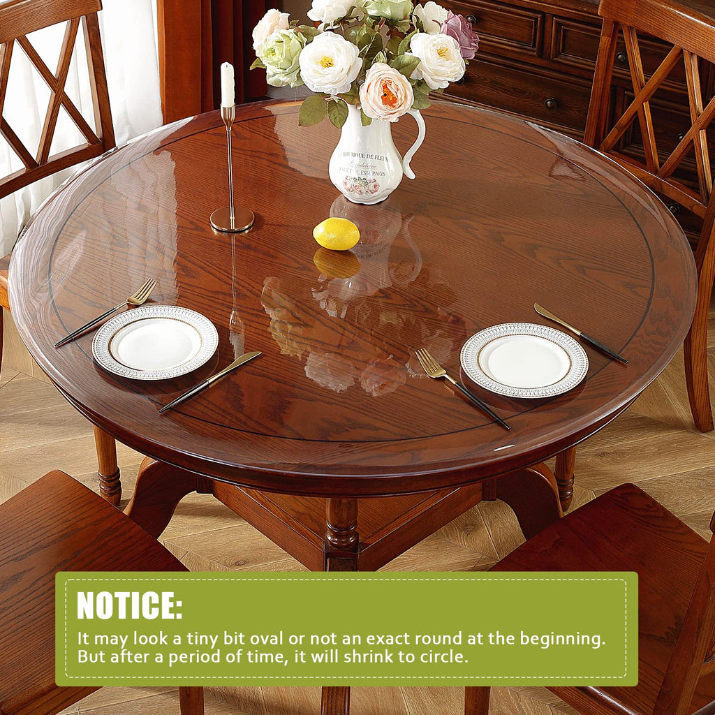 OstepDecor Round Clear Table Protector 59 Inch Thick Clear Table Cover Protector Round, Plastic Waterproof PVC Tablecloth, Vinyl Circle Table Top Protector for Dining Room, Coffee Tabletop