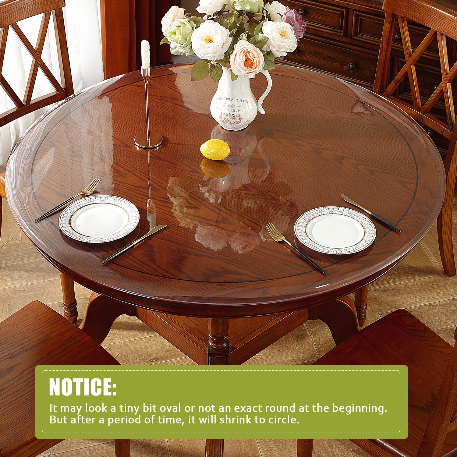 OstepDecor Round Clear Table Protector 59 Inch Thick Clear Table Cover Protector Round, Plastic Waterproof PVC Tablecloth, Vinyl Circle Table Top Protector for Dining Room, Coffee Tabletop