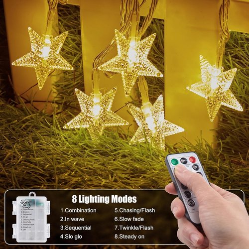 Brightown Star String Lights - 33ft 100 LED Battery Operated Fairy Lights with Remote | Warm White for Indoor & Outdoor Decor