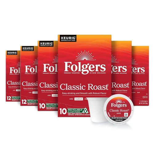 Folgers Classic Roast Coffee - Medium Roast Keurig K-Cup Pods | 10 Count Box (Pack of 6)
