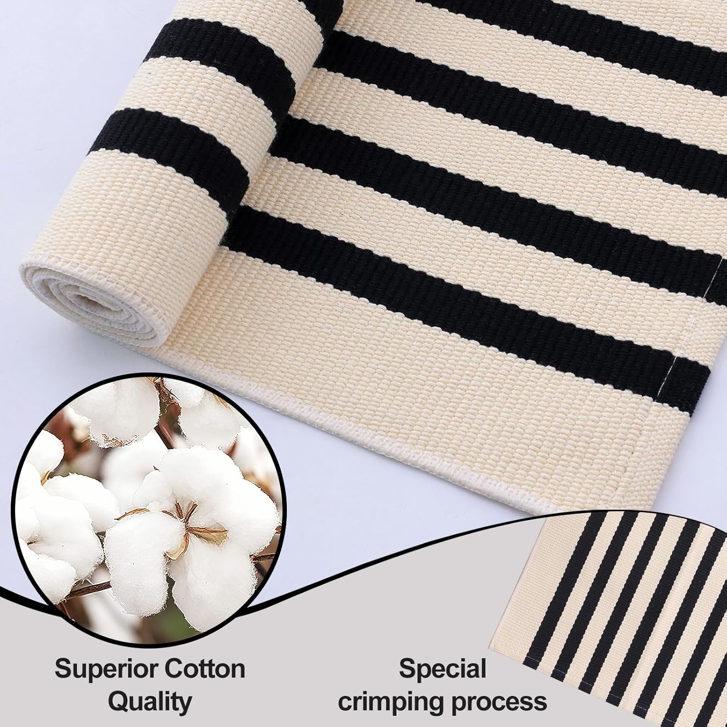 OLANLY Striped Rug - Washable Beige and Black Cotton Doormat | 2'4" x 3'7" for Indoor/Outdoor Use