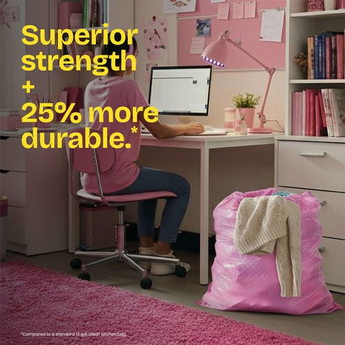 Glad Tall Kitchen Trash Bags 13 Gallon, MaxStrength Cherry Blossom Garbage Bags, Drawstring, 90 Count