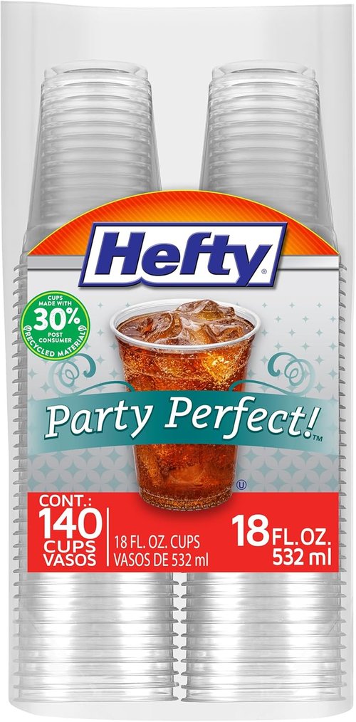 Hefty Clear Plastic Party Cups - 18 Ounce Size, 140 Count for Effortless Entertaining