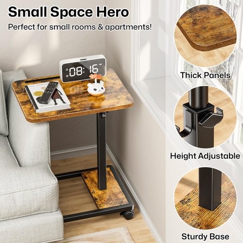 MOFAIN Adjustable TV Tray Table - 360° Rotating C Shaped End Side Table Sofa Couch Bed Table with Wheels for Eating Living Room Laptop