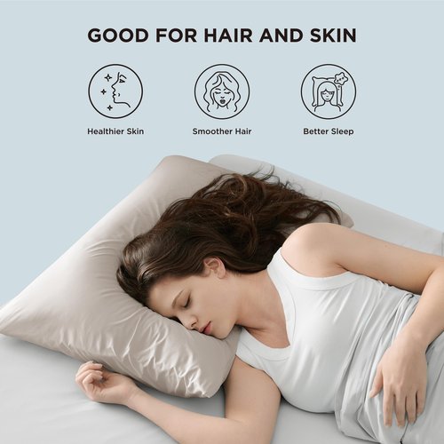Bedsure Cooling Pillow Cases for Hot Sleepers, Cool Pillowcases for Night Sweats, Zipper Pillow Cases Queen Set of 2, Silky Soft & Breathable Cold Pillow Covers for Hair & Skin, Beige, 20x30 Inches