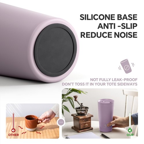 Ideus 17 oz Travel Coffee Mug, Double Wall Vacuum Stainless Steel Insulated Coffee Tumbler With Lid, Splash-Proof & Cup Holder Friendly, Keeps Drinks Hot/Cold, Dishwasher Safe, Purple