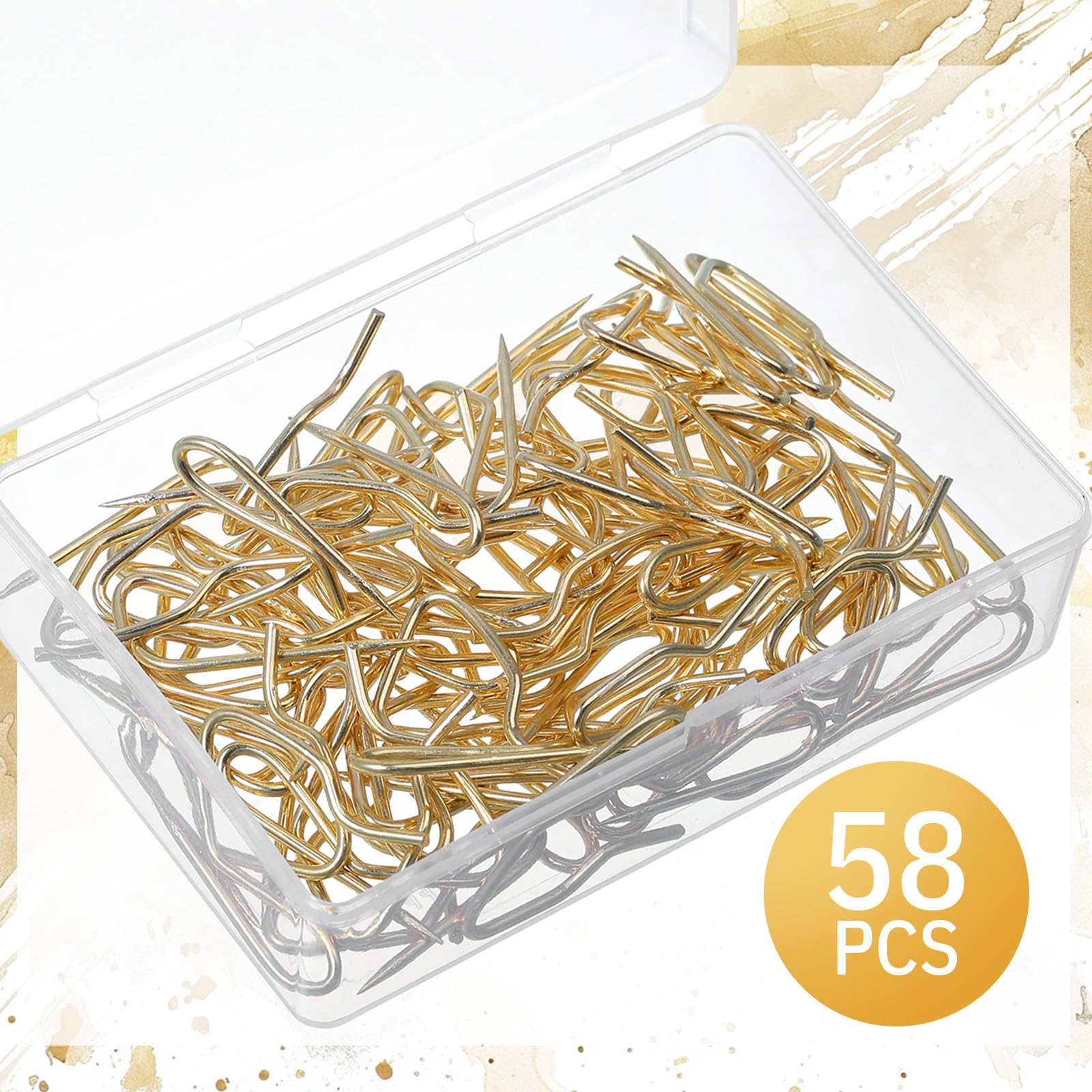 Outus 58 Pack Metal Curtain Hooks Pin On Drapery Hooks 1.2 x 1 Inch for Window,Door,Shower Curtain(Gold)