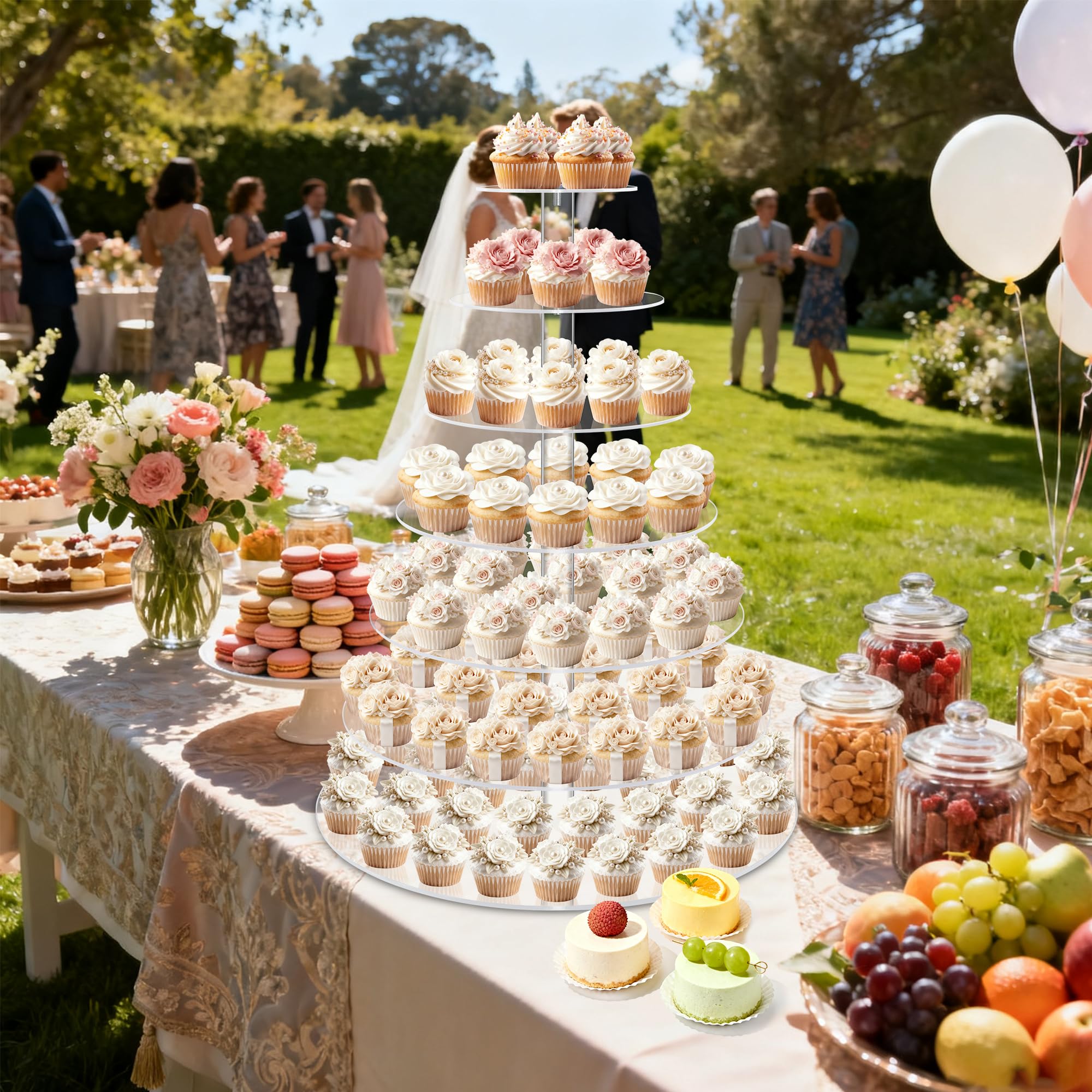 Large 7 Tier Cupcake Stand for 100 Cupcakes, Clear Round Cupcake Stands, Acrylic Wedding Cupcake Tower Stand, Cupcake Display Stand for Dessert Table, Cupcake Tier Stands