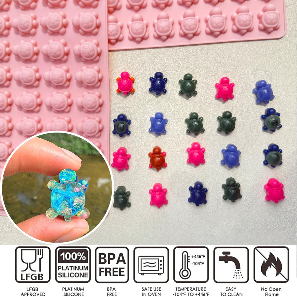 2 Pack Mini Turtle Silicone Mold for Chocolate, 72-Cavity Sea Turtle Chocolate Candy Molds Tortoise Ice Cube Sea Animal Gummy Jello Wax Resin Mold for DIY Baking Desserts Cake Decoration (Pink)