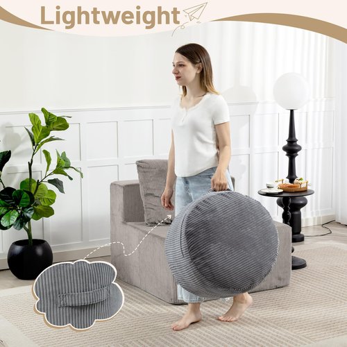 Manyday Round Stuffed Pouf Ottoman,Corduroy Foot Rest with Rebound Foam Filled, Furry and Fluffy Foot Stool Ottoman, Floor Poufs for Living Room (Gray, 20" D x 20" W x 15" H)