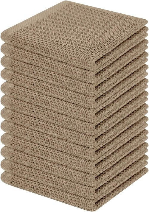 Homaxy 100% Cotton Dish Cloths - Ultra Soft, Absorbent & Quick Drying | 12-Pack, 12 x 12 Inches, Tan