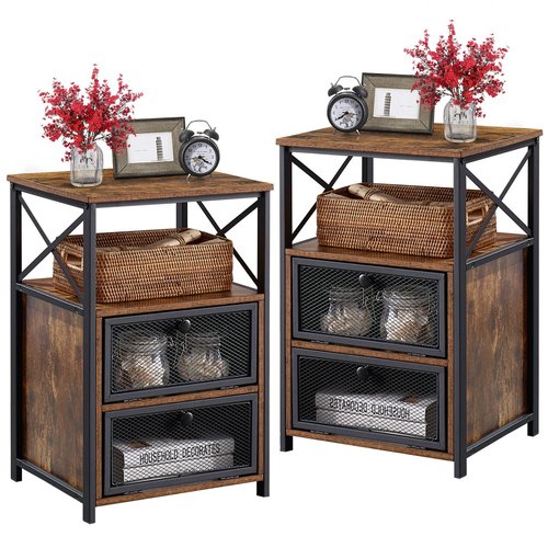 VECELO Modern Night Stand, End Side Table with Storage Space and Door, Nightstands with Flip Drawers for Living Room,Bedroom,Lounge,Set of 2