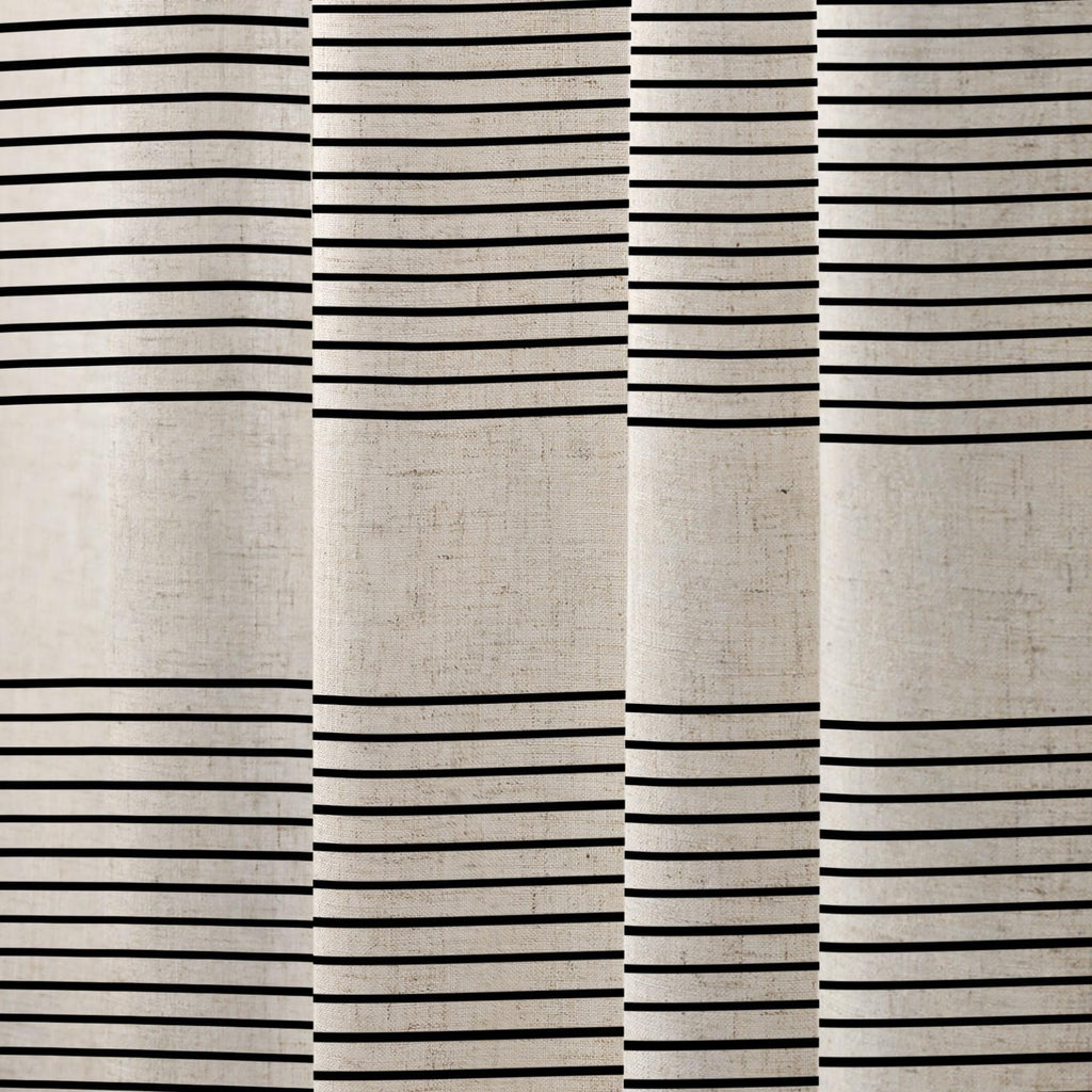 WOUVMA Boho Shower Curtains for Bathroom with Tassels Black Farmhouse Striped Shower Curtain Beige Rustic Linen 72x72 Inches