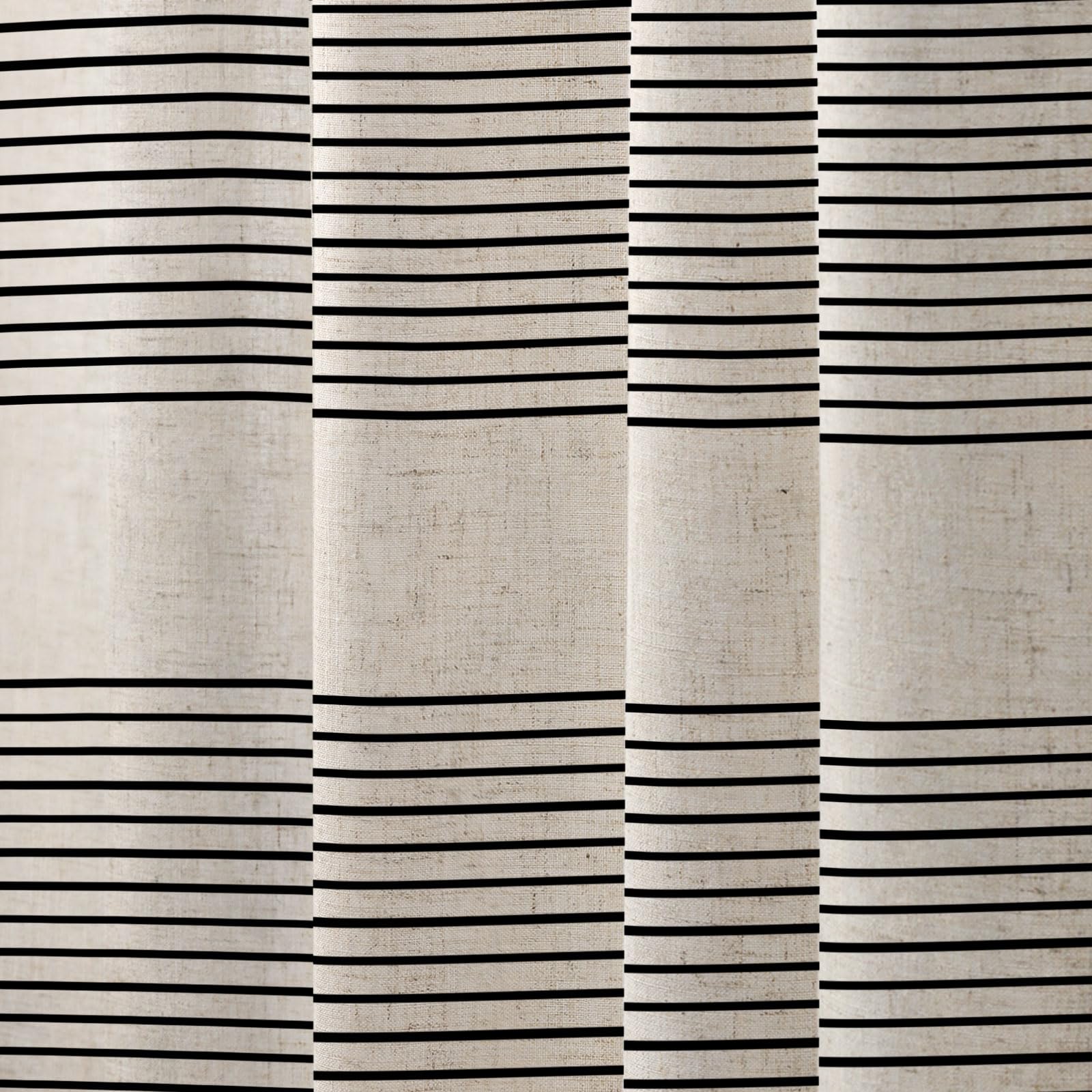 WOUVMA Boho Shower Curtains for Bathroom with Tassels Black Farmhouse Striped Shower Curtain Beige Rustic Linen 72x72 Inches