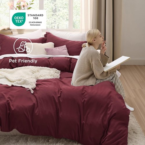 Bedsure Winery Duvet Cover - Extra Soft 3-Piece Queen Bedding Set | 90x90 Inches with Zipper Closure