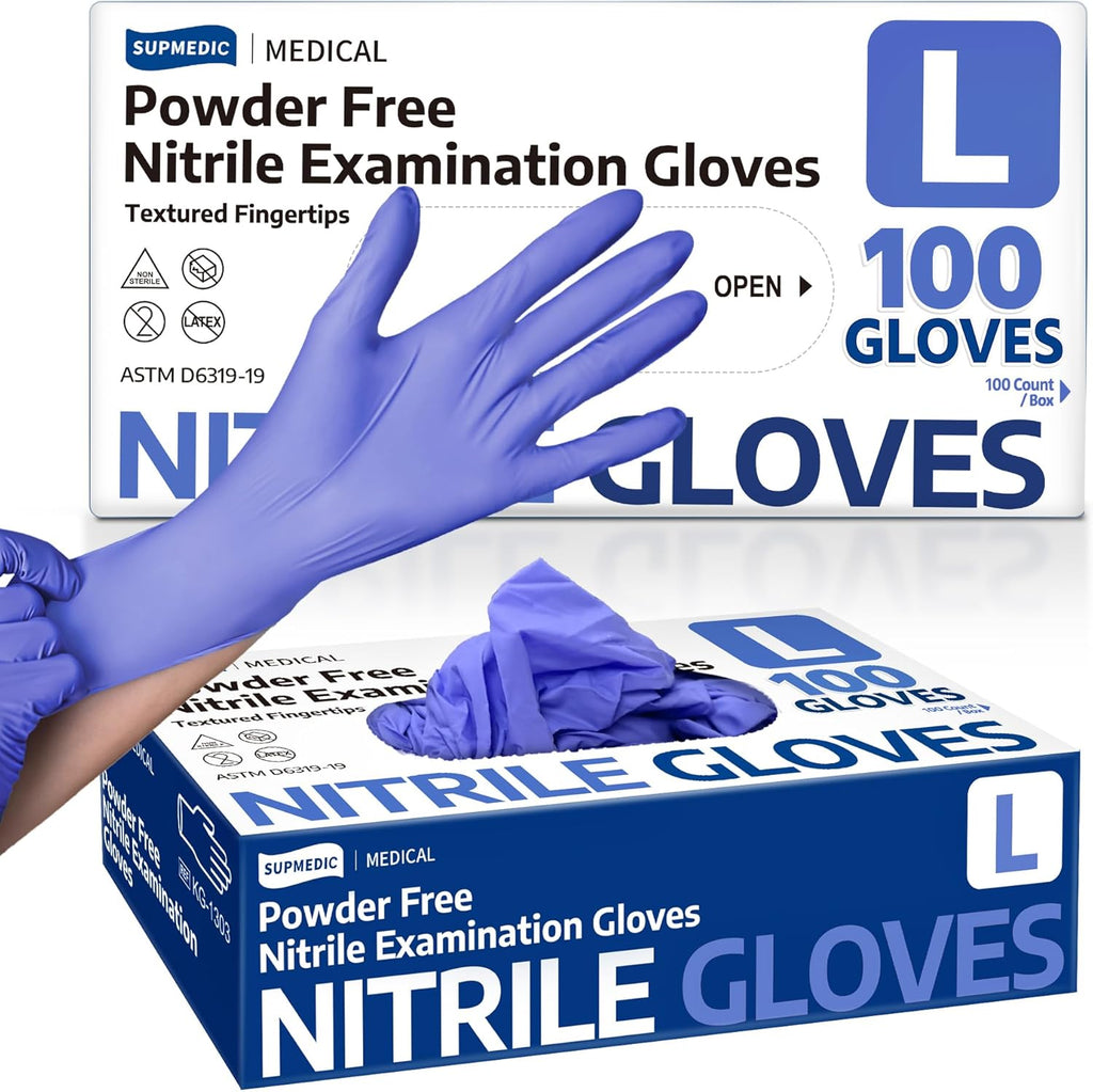Supmedic Medical Soft Max™ Nitrile Exam Gloves - Powder-Free, Latex-Free, Food Safe | Blue Iris, 100 Ct