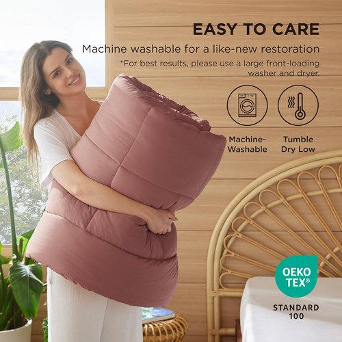Bedsure Comforter Duvet Insert - Quilted Twin XL All-Season Down Alternative Bedding | GentleSoft, Dusty Pink 92 x 68 Inches