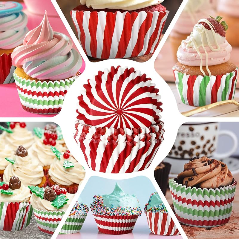 Christmas Cupcake Liners 600 Pcs - Candy Pattern Baking Cups Assorted 6 Styles
