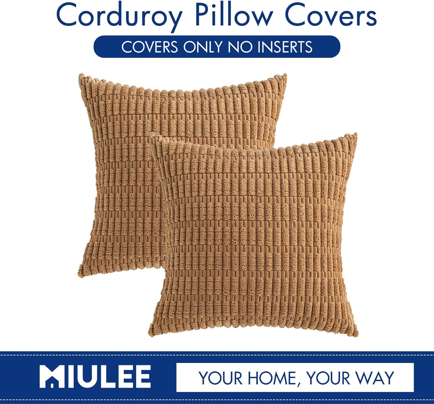 MIULEE Corduroy Throw Pillow Covers - Soft Boho Striped Design | 16x16 Inch for Modern Farmhouse Decor
