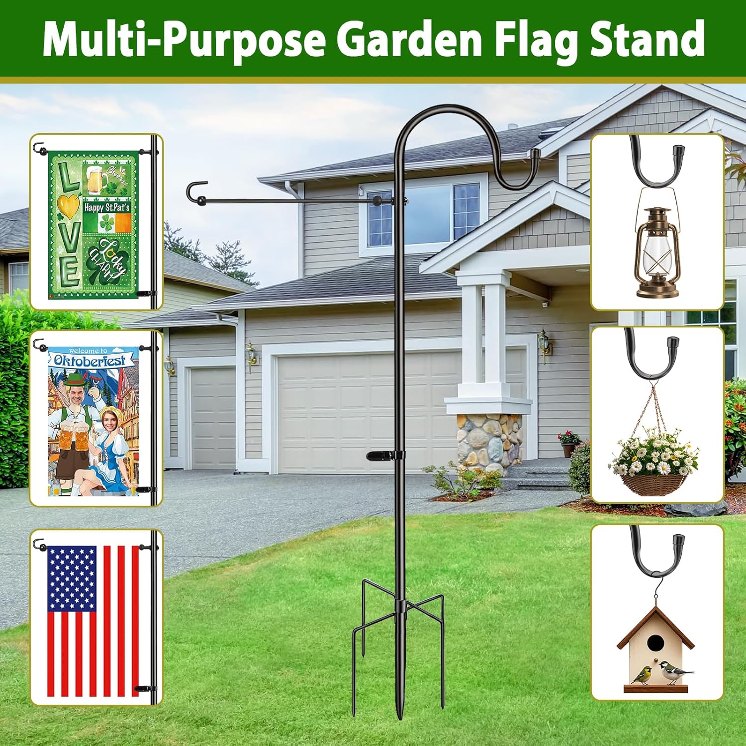 Skiennix 48" Heavy Duty Garden Flag Stand - Rust-Resistant Steel for 12x18 Yard Flags & More