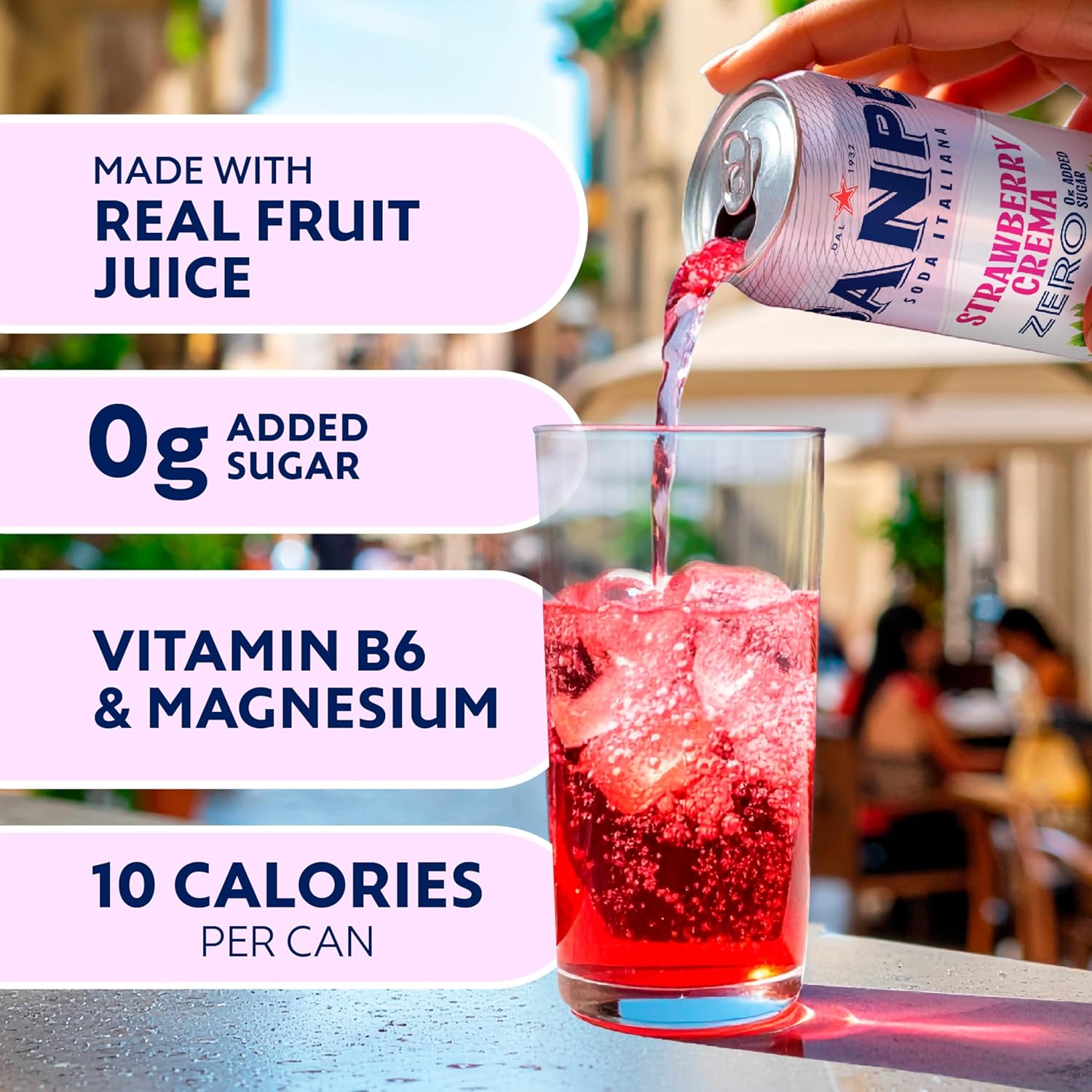 Sanpellegrino Strawberry Crema Italian Soda - 0g Added Sugar, Real Fruit Juice | 24-Pack