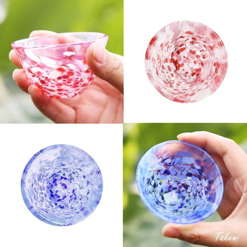 Japanese Handcrafted Cup Set – Traditional Glassware for Cold Beverages, Made in Japan (Nebuta Sake Decanter with 2 Cups Set(Pink and Blue), Decanter (12.3 fl oz - 365ml), Cup (1.7 oz - 50ml))