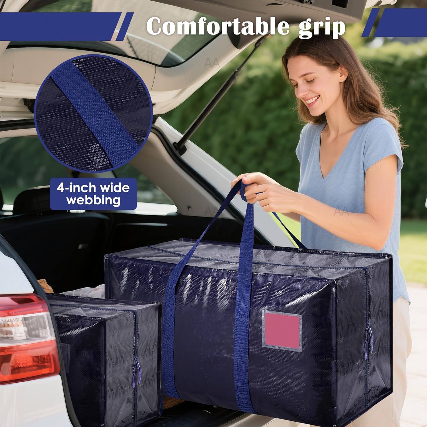 Moving Bags by [Brand Name] - Extra Large 93L Waterproof Storage Totes with Full-Open Zipper | 6 Pack, Blue