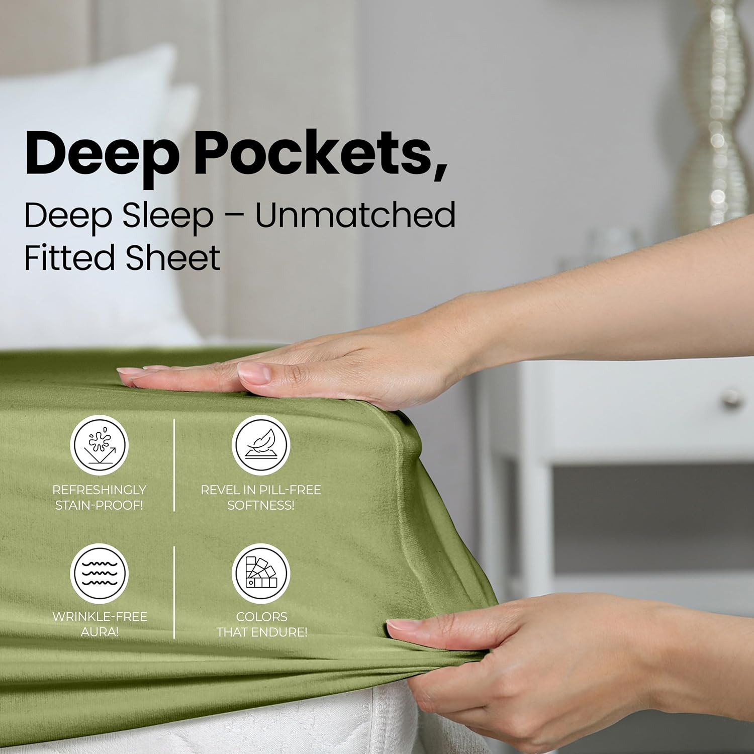 Utopia Bedding Queen Fitted Sheet - Deep Pocket Soft Microfiber - Olive Color, Fade Resistant & Easy Care