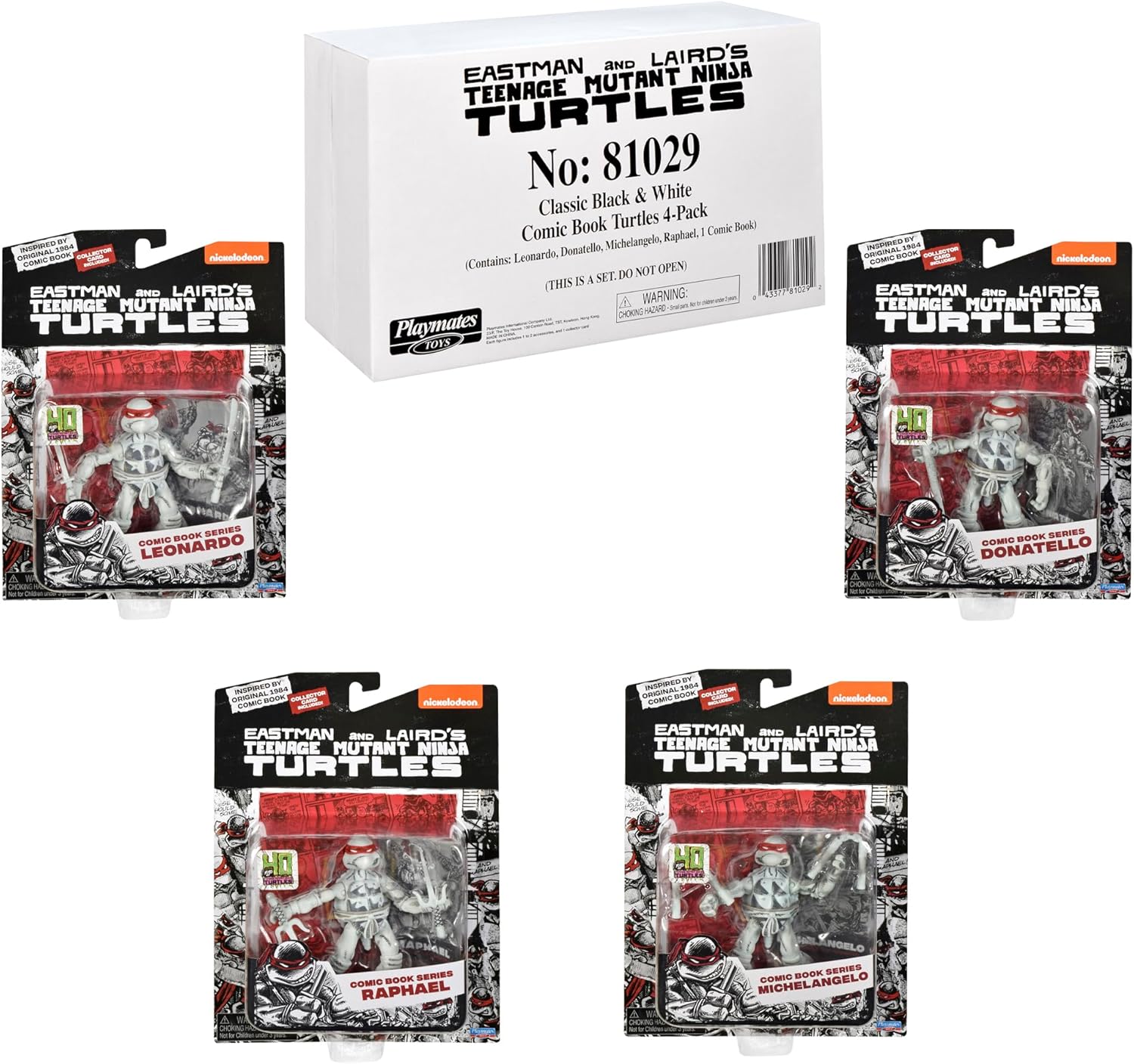 Playmates Toys Teenage Mutant Ninja Turtles Comic Book Figures - Black and White Edition with Comic Book