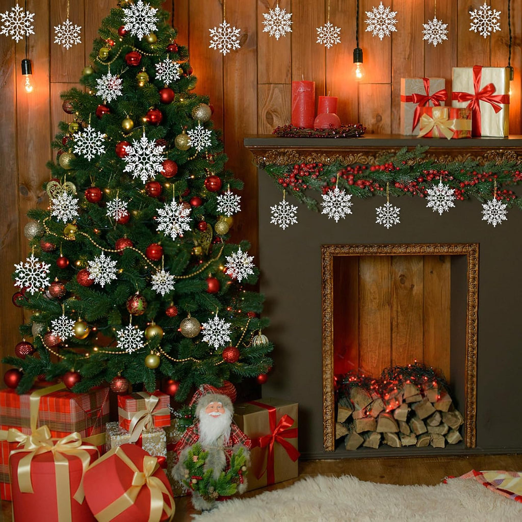 Miucat 42pcs White Snowflake Ornaments - Glittering Christmas Tree Decorations | Winter Party Decor