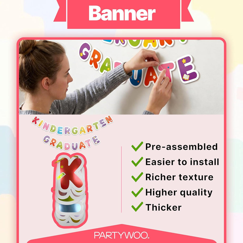 PartyWoo Graduation Decorations 2026 - Colorful Rainbow Party Supplies with Backdrop, Balloons & Centerpieces