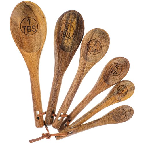 6Pcs Measuring Spoons and Scoops Set, Retro Measuring Scoops Includes 1/8 tsp, 1/4 tsp, 1/2 tsp, 1 tsp, 1/2 tbsp & 1 tbsp, Wooden Measuring Spoons for Dry Ingredients Coffee Powder