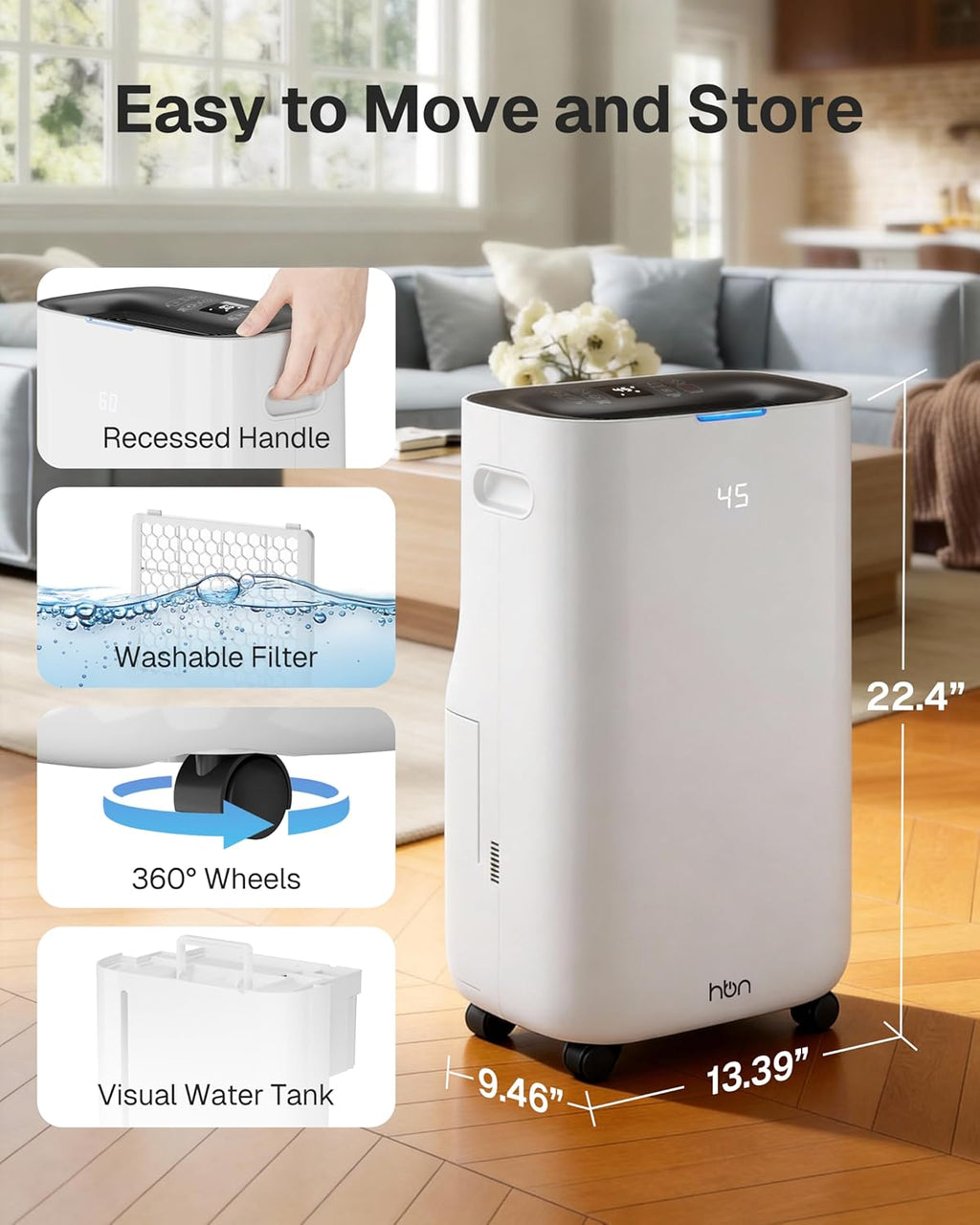 Skiennix 4500 Sq.Ft Dehumidifier - Smart Humidity Control | 80 Pint/Day with Drain Hose & 1.71 Gallon Tank