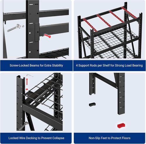 FLEXIMOUNTS Heavy-Duty Garage Shelving Unit - 4-Tier Adjustable Storage, 10000LBS Capacity, 71"H x 49.6"W x 23.6"D