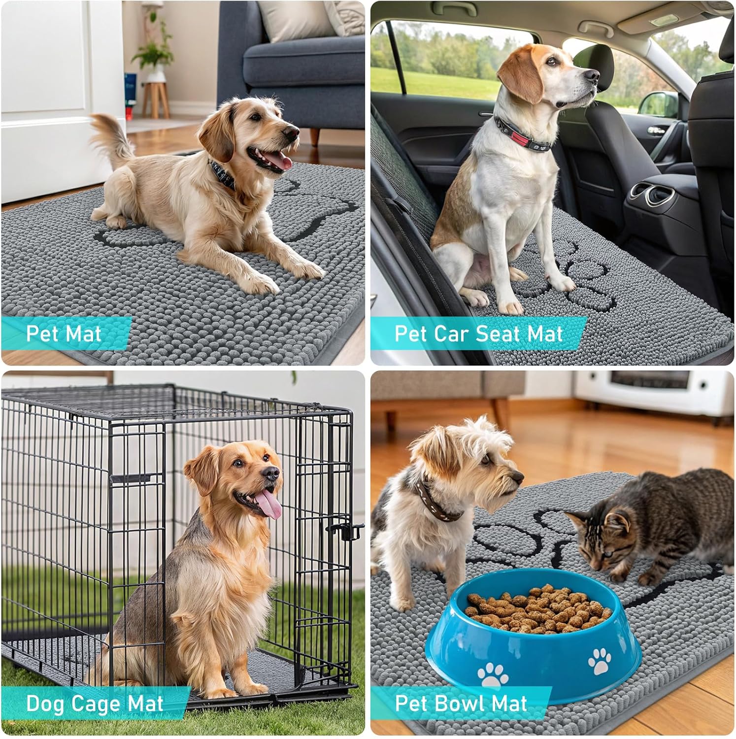 OLANLY Chenille Dog Door Mat - Indoor/Outdoor Entrance Mat Bundle | 30x20 in Grey & 29.5x17 in Black