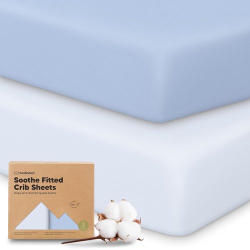 KeaBabies Organic Crib Sheets - 2-Pack Fitted Jersey Cotton for Baby Bed | Soft & Cute Prints (Blue Flax)