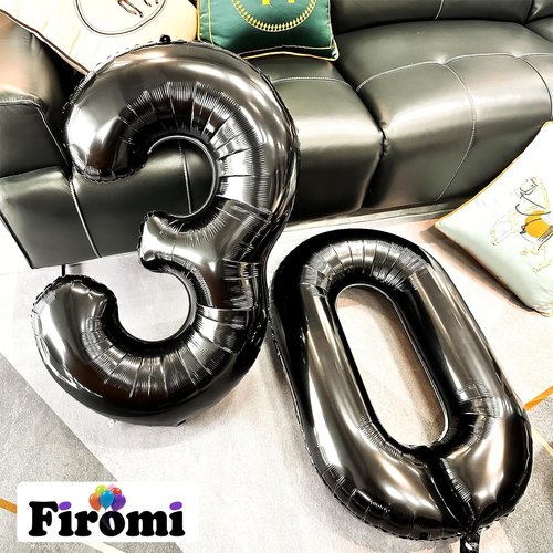 FIROMI 30-Inch Black Number Balloons - Jumbo Mylar Foil for 30th Birthday & Anniversary Celebrations