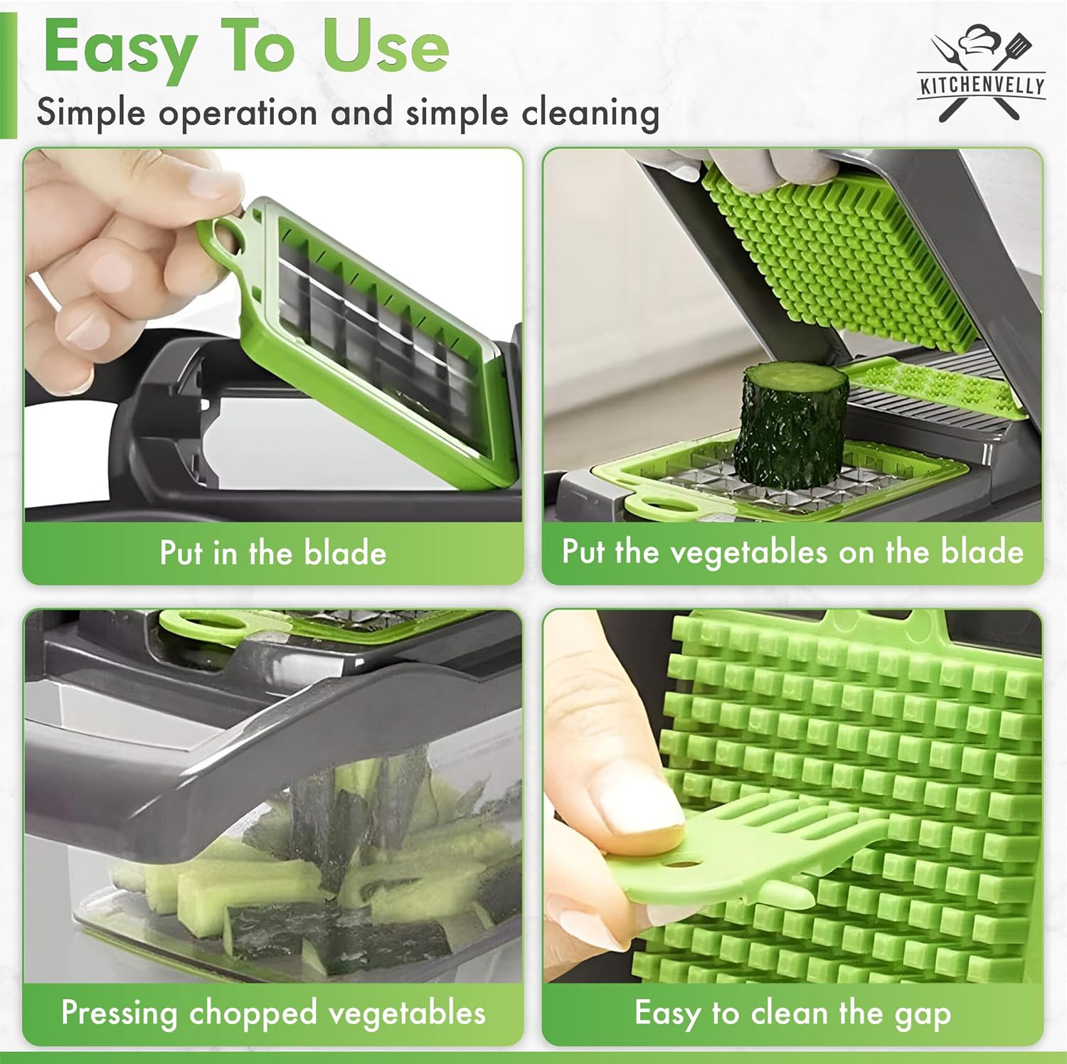 Skiennix 16-in-1 Vegetable Chopper - Easy Meal Prep Tool with 8 Stainless Steel Blades | Green