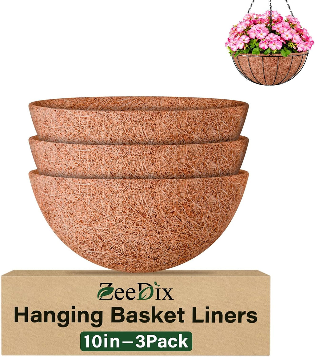 ZeeDix Coconut Liners - 10 Inch Round Planter Liners | Natural Coir Replacement for Flowers & Vegetables