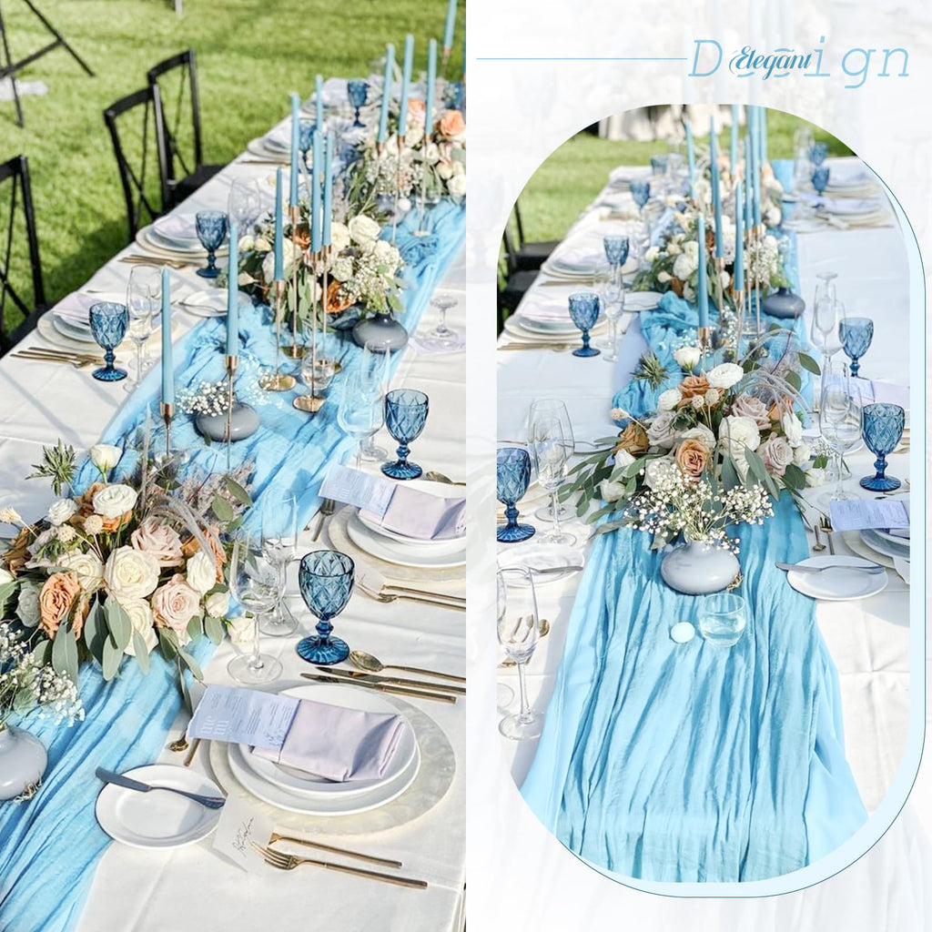 Showgeous 24 Pack Purple Cheesecloth Table Runner 10Ft Boho Gauze Cheese Cloth Table Runner 35x120 Inch Long Rustic Sheer Table Decor for Wedding Bridal Shower Holiday Party