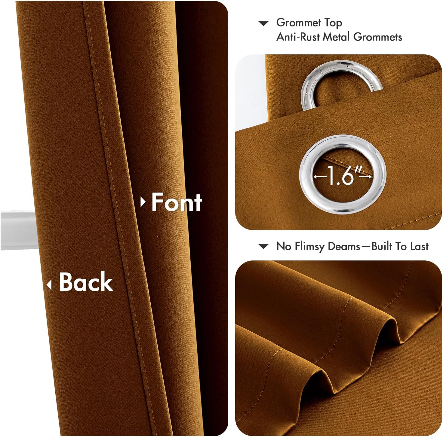 MIULEE Gold Brown Blackout Curtains - Thermal Insulated Room Darkening Drapes | 72-Inch, 2 Panels