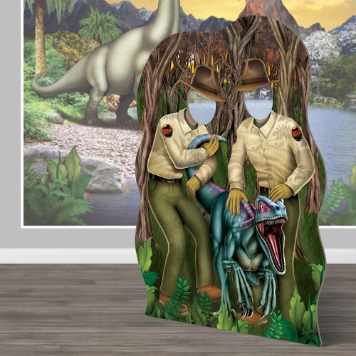 Beistle 49.25" x 37.25" Dinosaur Wranglers Photo Prop with Easel, Dino Themed Party Decorations, Photography Backdrop