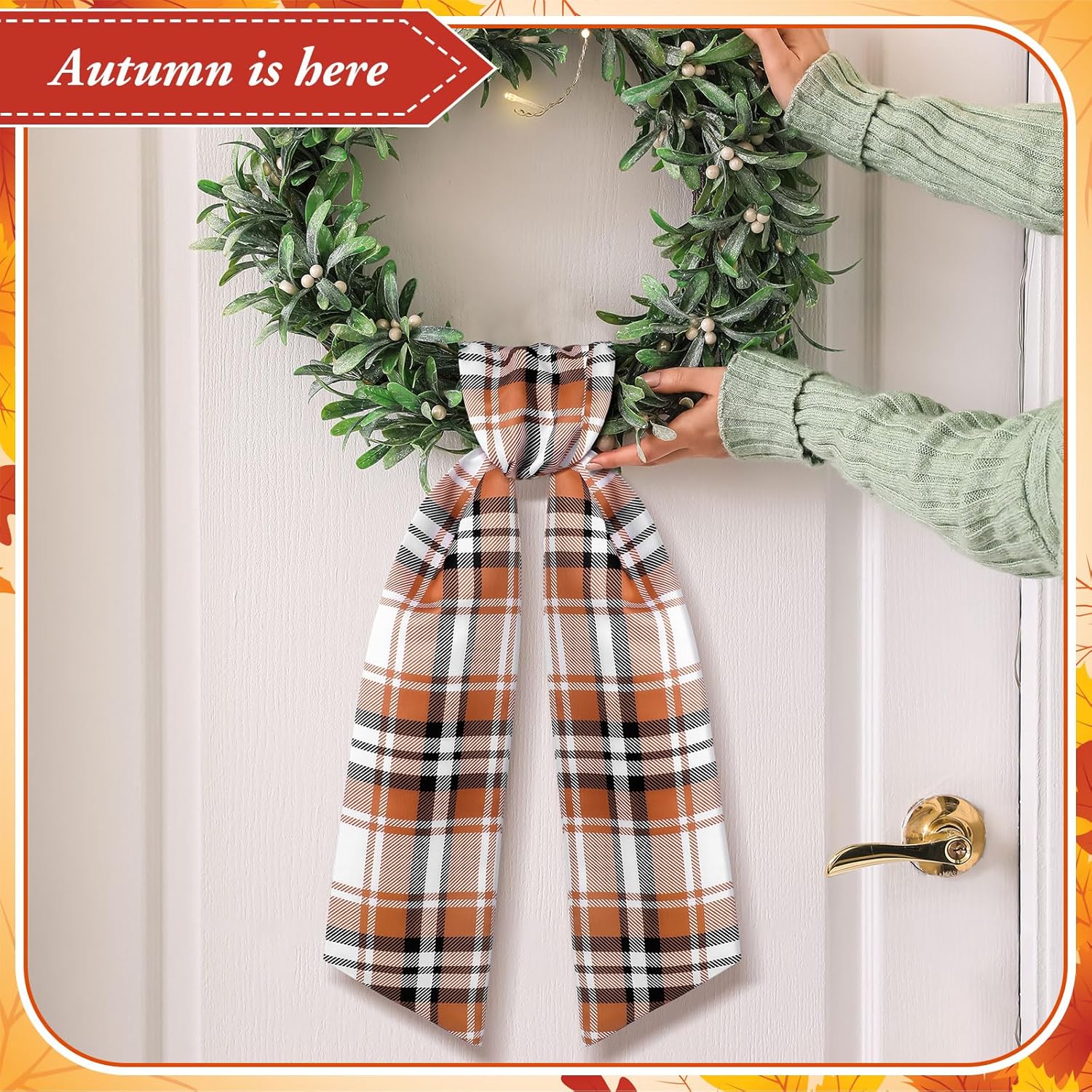 VitalCozy Fall Plaid Wreath Sash - Elegant Satin Ribbon for Monogrammed Decor | Indoor/Outdoor Use