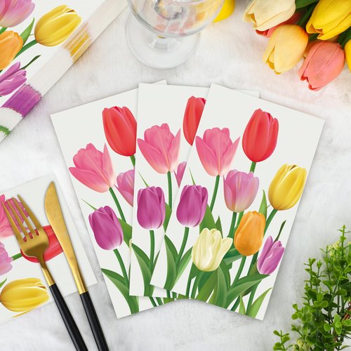 100 Pcs Spring Floral Guest Napkins Tulip Paper Napkin 3 Ply Disposable Spring Flower Party Napkins Watercolor Floral Dinner Paper Hand Towels for Bathroom Bridal Shower Wedding Birthday Party Supply