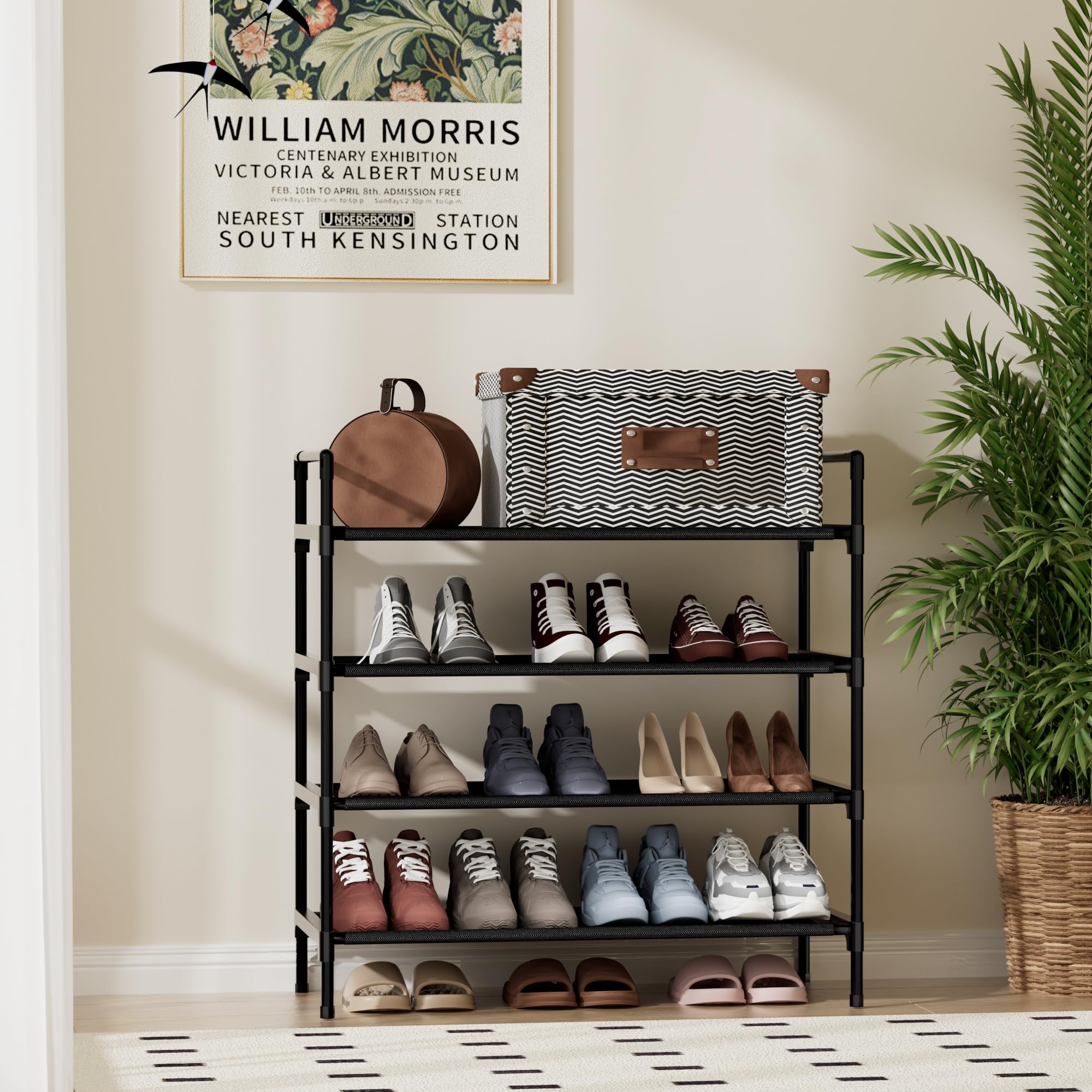 Nbwxcwbs Shoe Rack 4 Tier Shoe Organizer Shoe Storage Shoe Rack for Narrow Hallway Entryway Bedroom Easy Assembly (Black)
