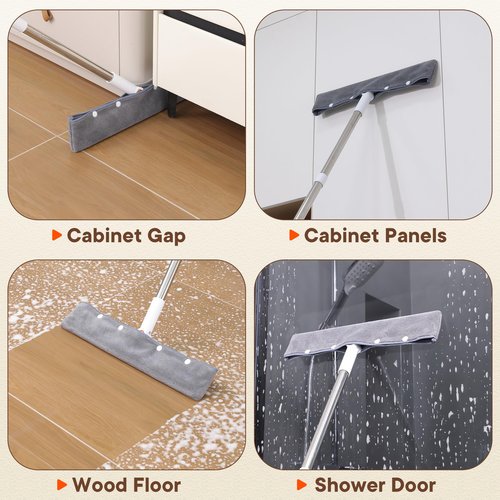 Floor Squeegee for Concrete Floors, 180° Rotating Silicone Broom, Squeegee for Floor with Long Handle and Textured Squeegee Design, Water and Pet Hair Remover for Bathroom Floors, Tile, Deck and Glass
